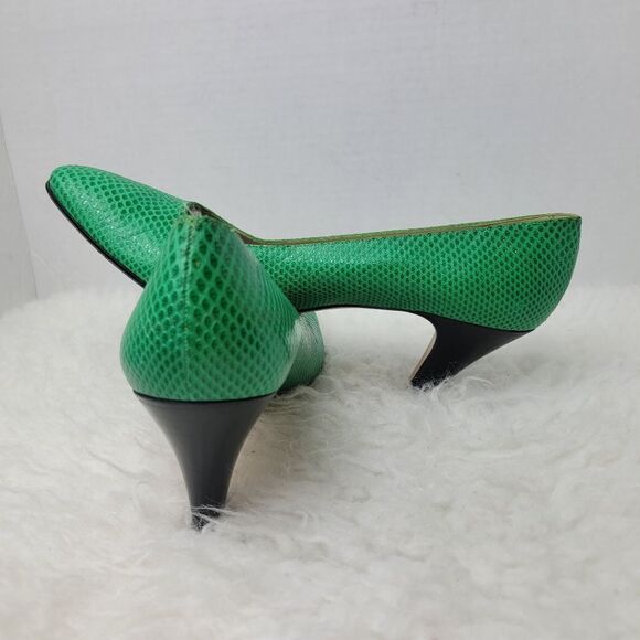 Salvatore Ferragamo Women's Shoes Size 9 AAAA Green Reptile Skin Kitten Heel - Picture 5 of 11
